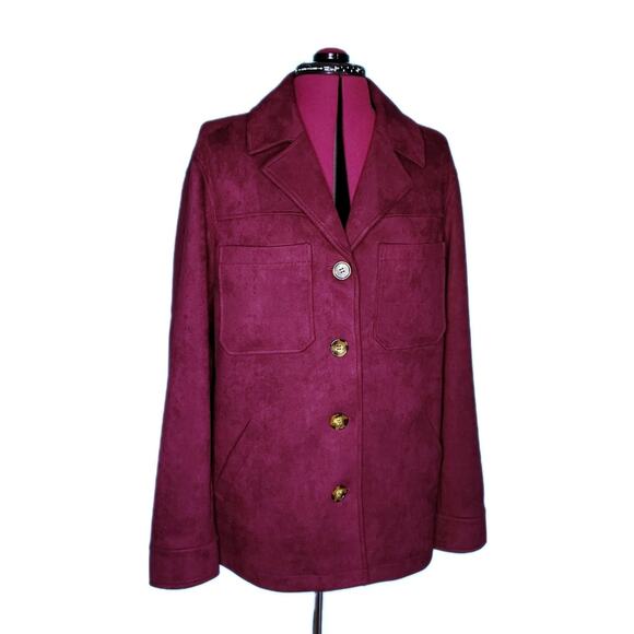 Avec Les Filles/Anthropology Racheal Suede Oversized Boxy Mulberry Red Jacket L - Picture 2 of 10
